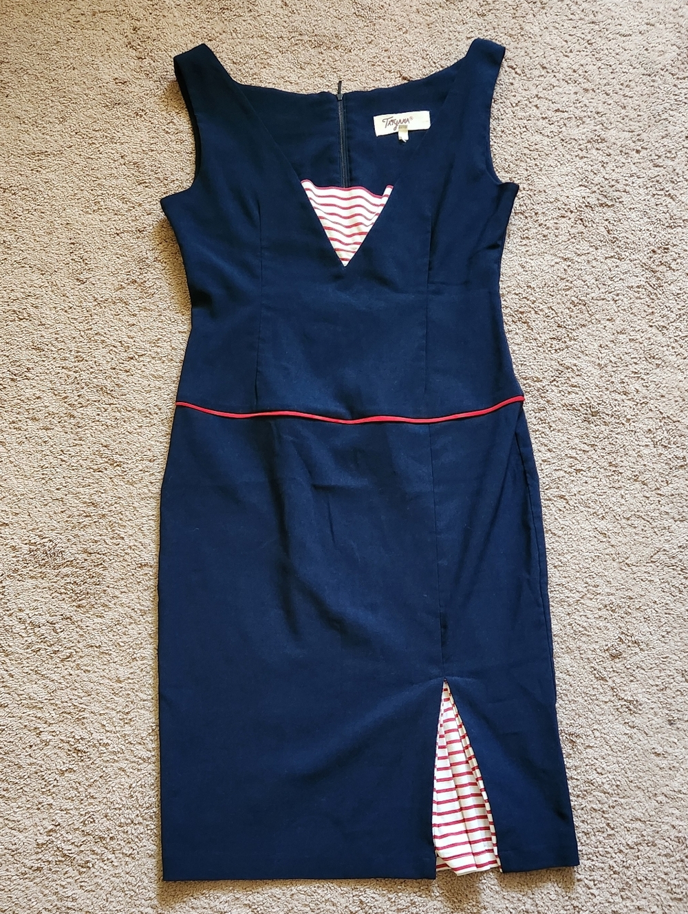 Tatyana Pin Up Bettie Paige Sailor Stretchy Navy Red Fitted Dress XXL